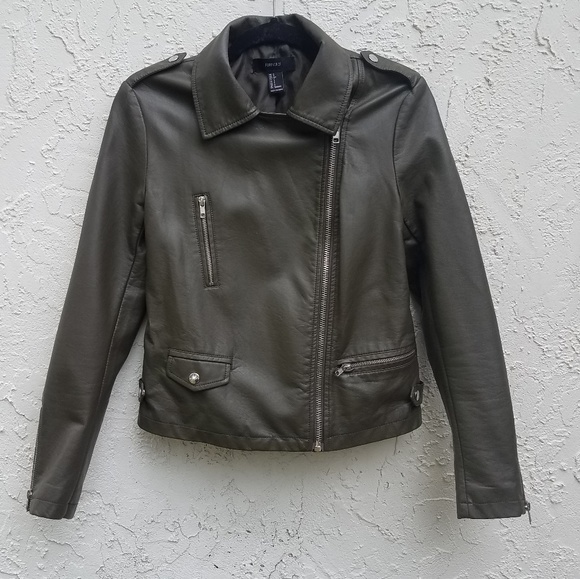 Faux Leather Jacket | Forever 21 | Army Jacket - Picture 2 of 6